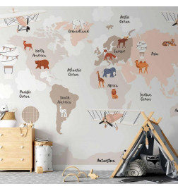 Mural de parede - World Map in Beige Tones for Childrens Room