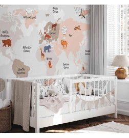 Fotobehang - World Map in Beige Tones for Childrens Room