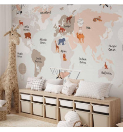 Papier peint - World Map in Beige Tones for Childrens Room