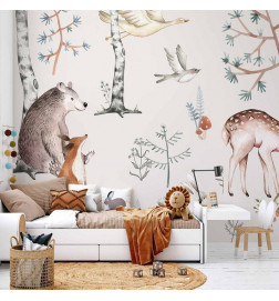 Carta da parati - Forest Land With Animals Painted in Watercolours