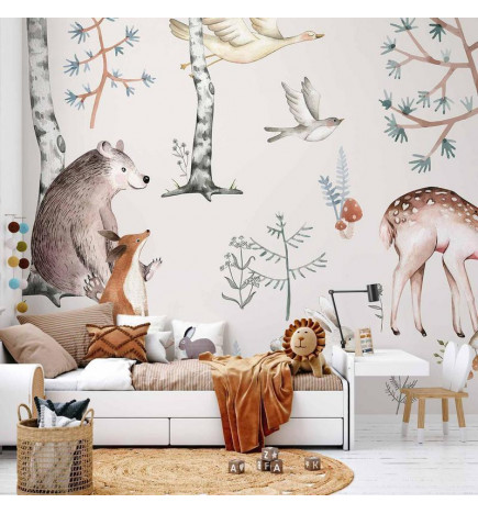 Fototapetti - Forest Land With Animals Painted in Watercolours