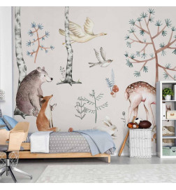 Fototapete - Forest Land With Animals Painted in Watercolours