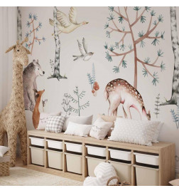 Papier peint - Forest Land With Animals Painted in Watercolours