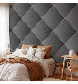 Fototapete - Grey symmetry - geometric concrete pattern with white joints