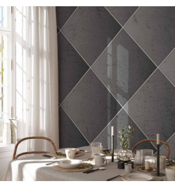 Fototapet - Grey symmetry - geometric concrete pattern with white joints