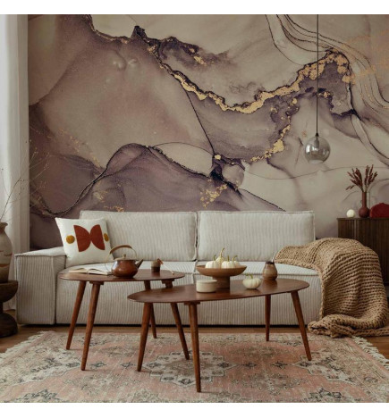 Mural de parede - Watercolour Abstraction - Powder Pink Marble With Gold Accents