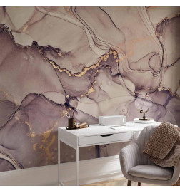 Wall Mural - Watercolour Abstraction - Powder Pink Marble With Gold Accents