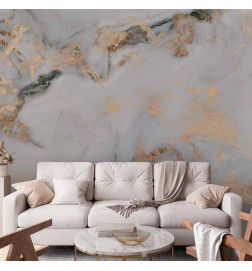 Carta da parati - White Stone - Elegant Marble With Golden Highlights