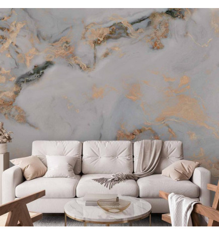 Carta da parati - White Stone - Elegant Marble With Golden Highlights