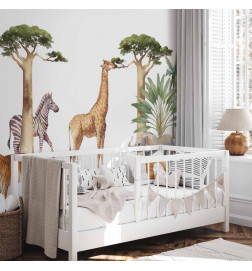 Wall Mural - Jungle Animals on White Background Made With Watercolour Technique