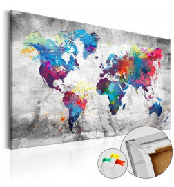 Decorative Pinboard - World Map: Grey Style