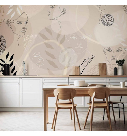 Wall Mural - Beige Line Art