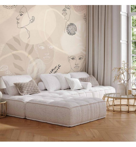 Fototapet - Beige Line Art