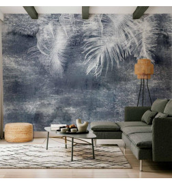 Carta da parati - Abstraction with nature - exotic leaves on a blue background with pattern