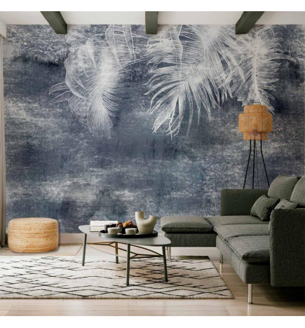 Mural de parede - Abstraction with nature - exotic leaves on a blue background with pattern