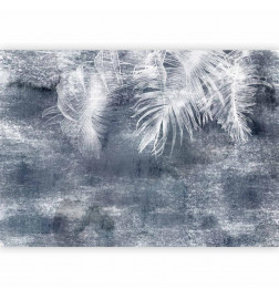 Fototapetas - Abstraction with nature - exotic leaves on a blue background with pattern