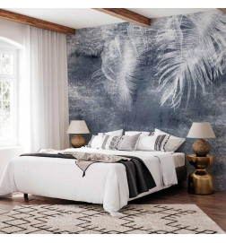 Mural de parede - Abstraction with nature - exotic leaves on a blue background with pattern