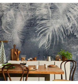 Mural de parede - Abstraction with nature - exotic leaves on a blue background with pattern