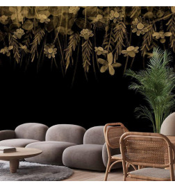 Fototapeet - Nature landscape - black abstract nature motif with flowers in sepia