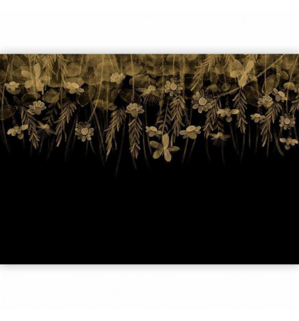 Fotobehang - Nature landscape - black abstract nature motif with flowers in sepia