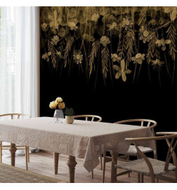 Papier peint - Nature landscape - black abstract nature motif with flowers in sepia