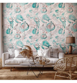 Fototapete - Autumn souvenirs - floral pattern with turquoise leaves