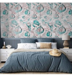 Wall Mural - Autumn souvenirs - floral pattern with turquoise leaves