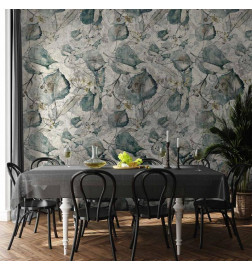 Fototapeet - Autumn souvenirs - cool grey floral pattern with leaves