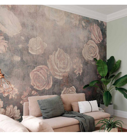 Wall Mural - Misty nature - orange flowers on a non-uniformly textured background