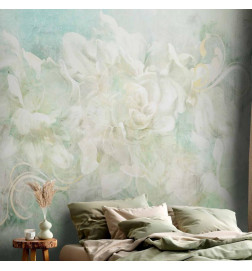 Fototapete - Blossoming among pastels - abstract with floral motif and patterns