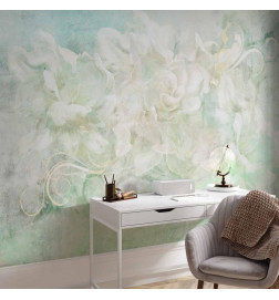 Mural de parede - Blossoming among pastels - abstract with floral motif and patterns
