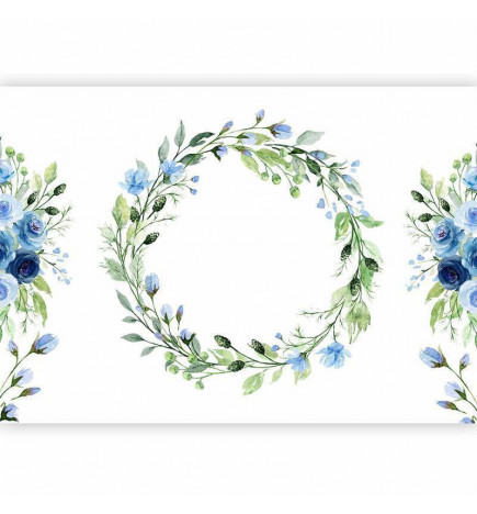 Fototapeta - Romantic wreath - plant motif with blue flowers and leaves