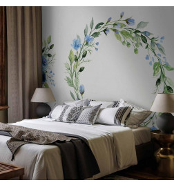 Wall Mural - Romantic wreath - plant motif with blue flowers and leaves