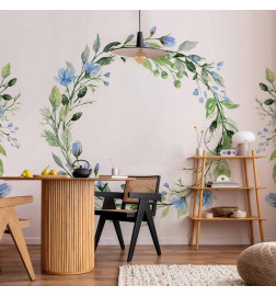 Wall Mural - Romantic wreath - plant motif with blue flowers and leaves
