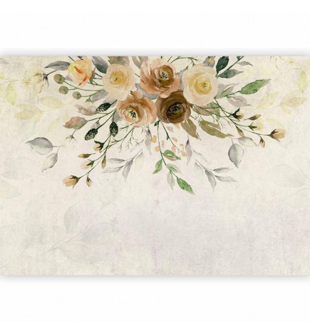 Fotomural - Summer bloom - retro floral motif with flowers and leaves with patterns