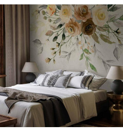 Fototapeet - Summer bloom - retro floral motif with flowers and leaves with patterns