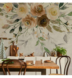 Fototapetti - Summer bloom - retro floral motif with flowers and leaves with patterns