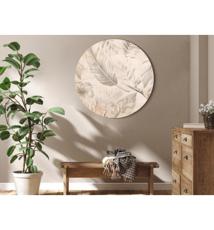 Pyöreä taulu - A multitude of exotic leaves and flowers - A subtle composition of tropical plant species maintained in s