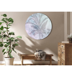 Round Canvas Print - Palm trees in the fog - Palm trees among pastel clouds in purple and celadon tones