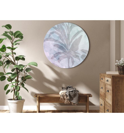 Rond schilderij - Palm trees in the fog - Palm trees among pastel clouds in purple and celadon tones