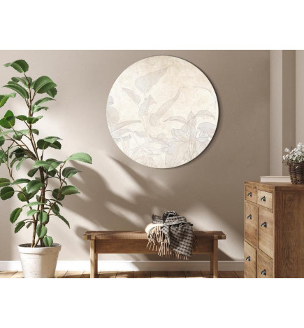 Quadro rotondo - Muted exotic greenery - Delicate outlines of tropical shrubs on beige and sand background