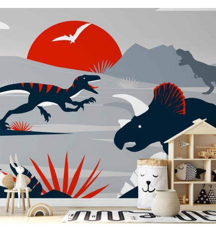 Foto tapete - Last dinosaurs with red - abstract landscape for a room