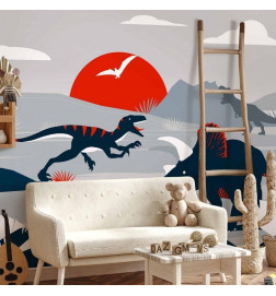 Fotobehang - Last dinosaurs with red - abstract landscape for a room