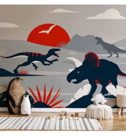 Fotobehang - Last dinosaurs with red - abstract landscape for a room