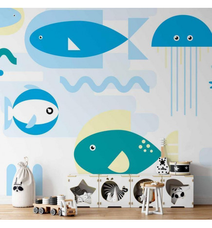 Foto tapete - Animals in the sea - geometric blue fish in water for kids