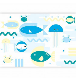 Fototapeet - Animals in the sea - geometric blue fish in water for kids