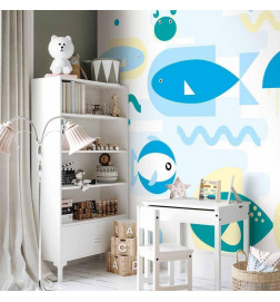 Fototapeta - Animals in the sea - geometric blue fish in water for kids
