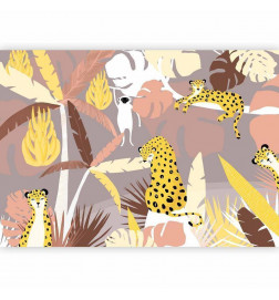 Fototapetas - Cheetahs in the jungle - landscape with exotic animals with palm trees for children