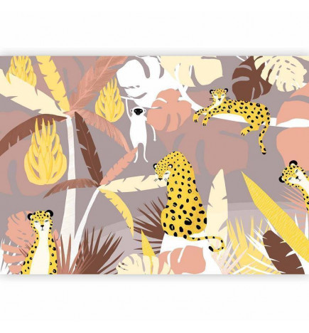 Mural de parede - Cheetahs in the jungle - landscape with exotic animals with palm trees for children