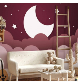 Papier peint - Moon dream - clouds in a maroon sky with stars for children